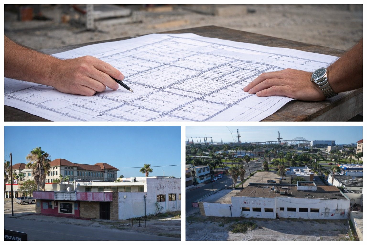 Reviewing construction blueprints on site